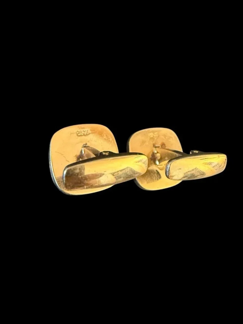 Vintage Japanese Ginsei Silver Black Onyx Cufflinks Gold Wash Stamped